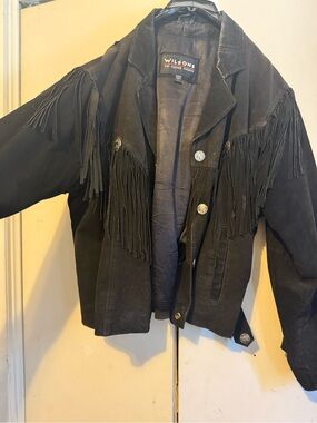 Wilson Black Leather Jacket with Silver Concho Button
